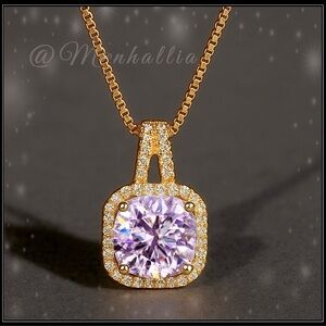 New gold steel 3ct round delicate lilac amethyst solitaire necklace Pendant